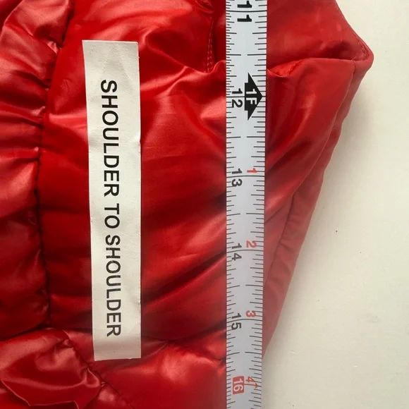Michael Kors Red Ruffle Down Jacket EUC Size Small Pockets Holiday Christmas - Picture 15 of 16